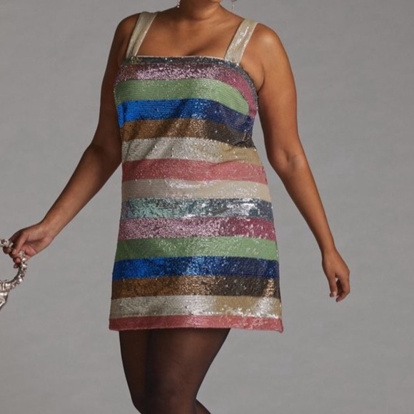 Not So Serious Sequin Dress - Shimmer Striped Mini Dress from Anthropologie - Picture 7 of 7